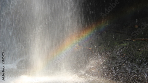 rainbow blurry behind a fresh waterfall