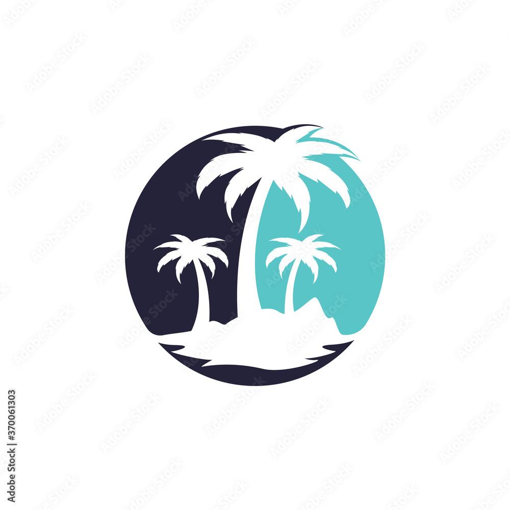 Obraz premium Tropical beach and palm tree logo design. Creative palm tree vector logo design 
