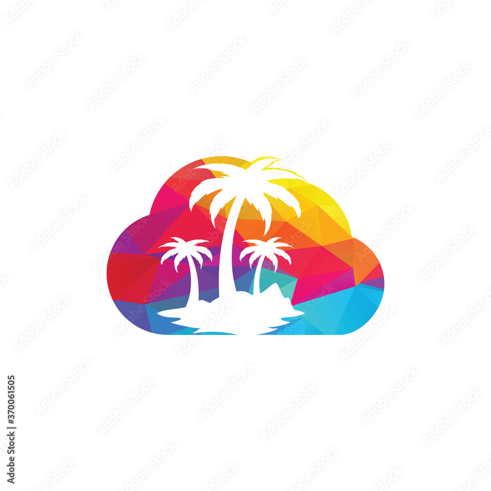 Cloud Beach and palm tree vector logo. Travel and tourism sign.	
