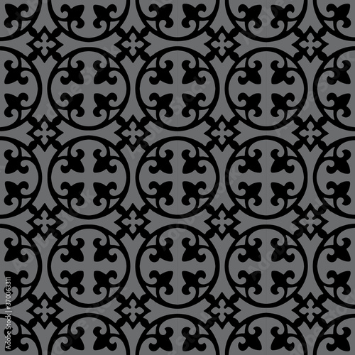 Curved fleur de lis and circle diamond pattern seamless repeat background