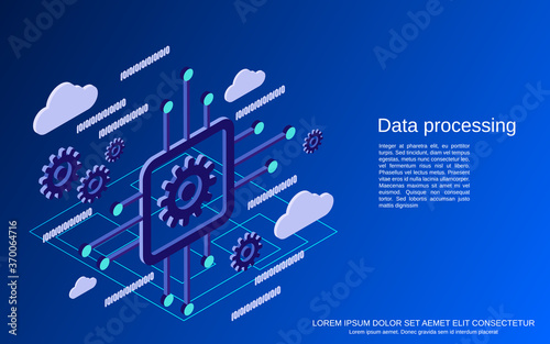 Data processing flat 3d isometric vector concept illustration
