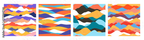 Abstract mountain landscape seamless pattern collection. Colorful wave background set with geometric textures and nature environment shapes.