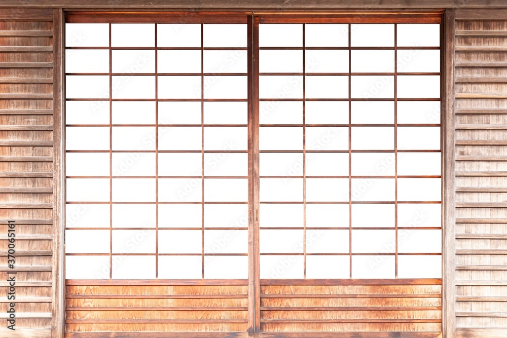 Shoji , Traditional Japanese door,window or room divider consisting isolated on white background - obrazy, fototapety, plakaty 