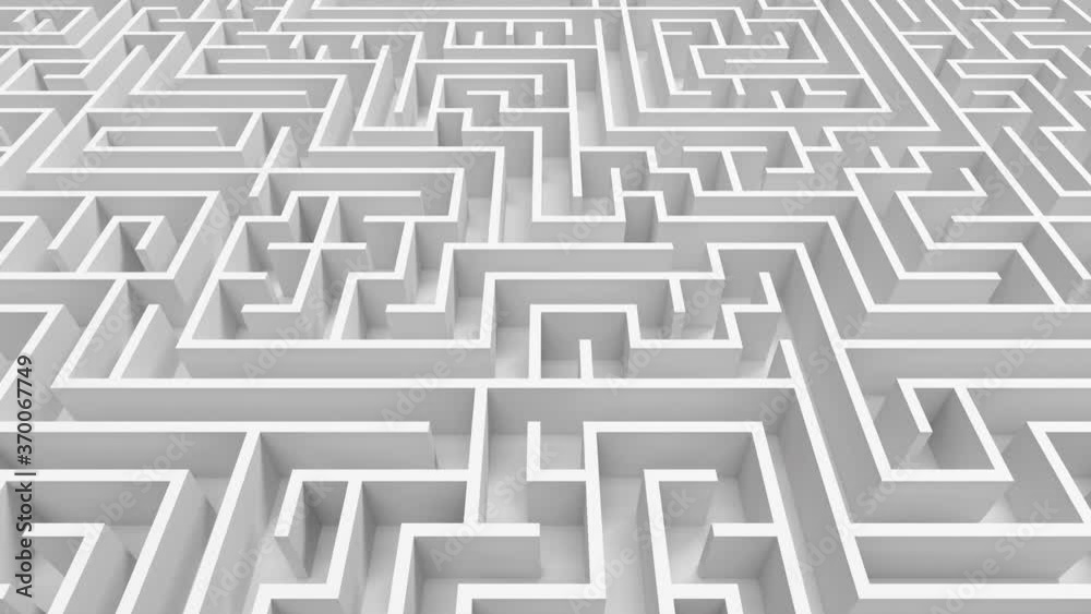 Huge white grey maze. Choices and challenge theme. Complex way to find exit, business concept or education. Template for background. Labyrinth finding a solution. Forward movement. 4K 3d animation Huge white grey maze. Choices and challenge theme. Complex way to find exit, business concept or education. Template for background. Labyrinth finding a solution. Forward movement. 4K 3d animation
