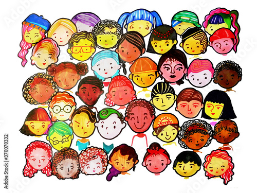 illustration marker pen drawing many face set 