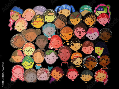 illustration marker pen drawing many face set 
