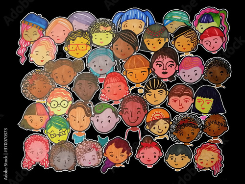 illustration marker pen drawing many face set 