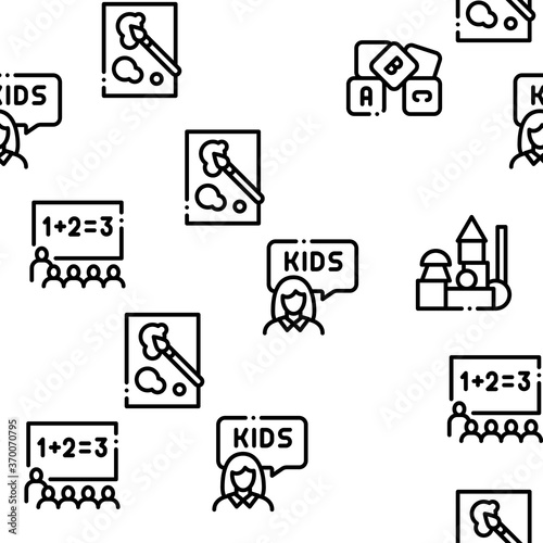 Preschool Education Seamless Pattern Vector Thin Line. Illustrations