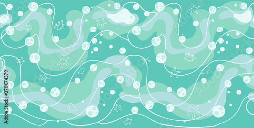 Seamless open sea background with waves and boats. Vector illustration