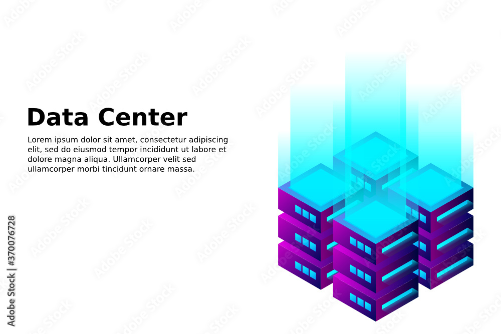 Datacenter isometric vector illustration. Abstract 3d hosting server or data center room background. Network or mainframe infrastructure website header layout. Computer storage or farming workstation. Datacenter isometric vector illustration. Abstract 3d hosting server or data center room background. Network or mainframe infrastructure website header layout. Computer storage or farming workstation.