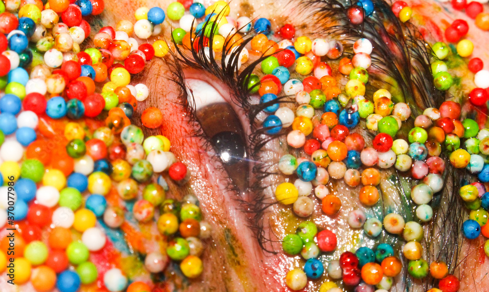 close up of colorful candy eyes