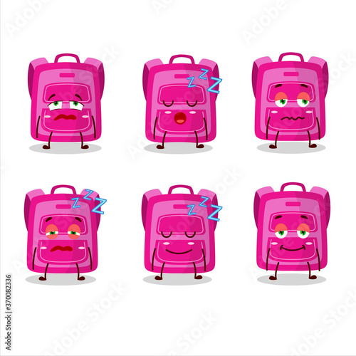 Cartoon character of pink school bag with sleepy expression