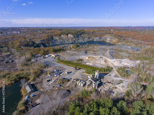 Aggregate Lake aerial view with fall foliage in Ashland State Park in town of Ashland, Massachusetts MA, USA.  photo