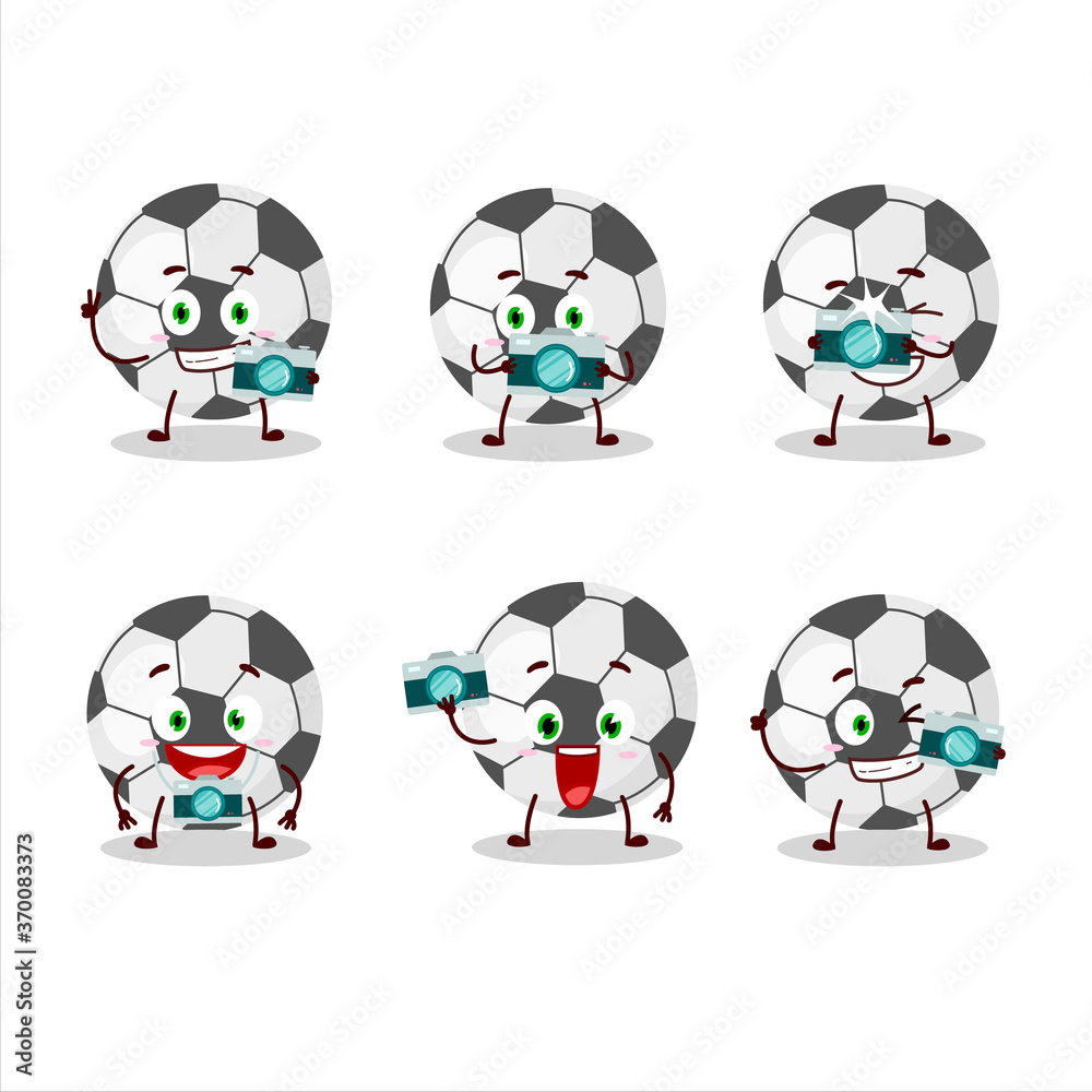 Photographer profession emoticon with soccer ball cartoon character