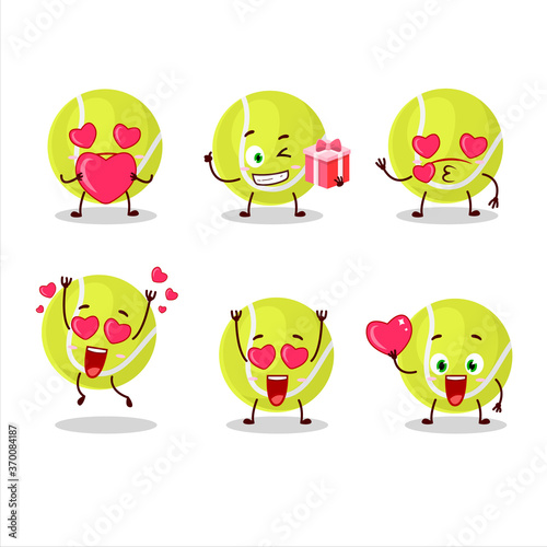 Tennis ball cartoon character with love cute emoticon
