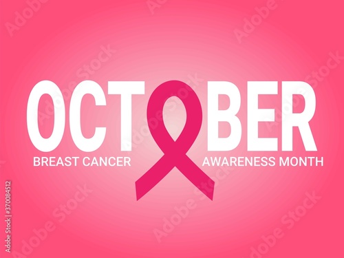 Symbol of Breast cancer awareness month in october. Realistic pink ribbon. Poster template. Vector illustration.