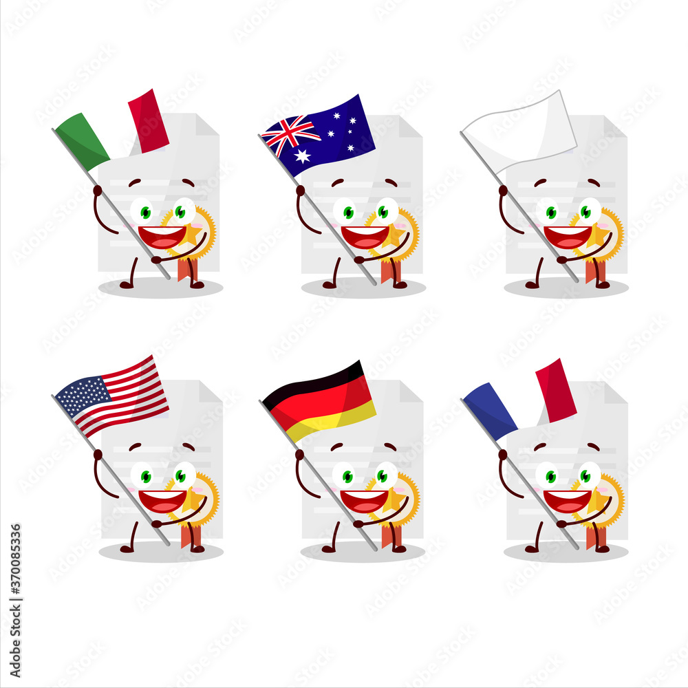 Award diploma cartoon character bring the flags of various countries Award diploma cartoon character bring the flags of various countries