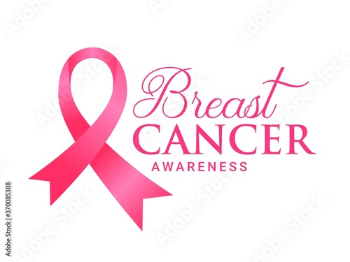 Breast cancer awareness month poster design with pink support ribbon isolated on white background. Vector illustration