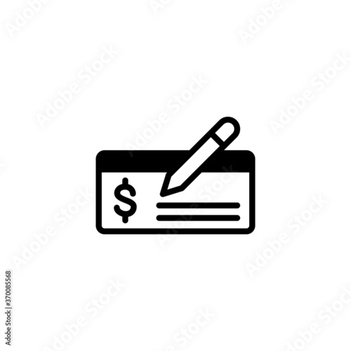 Payment check icon in black flat glyph, filled style isolated on white background