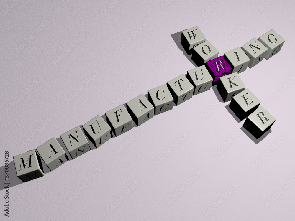 crosswords of MANUFACTURING WORKER arranged by cubic letters on a mirror floor, concept meaning and presentation. factory and industry crosswords of MANUFACTURING WORKER arranged by cubic letters on a mirror floor, concept meaning and presentation. factory and industry