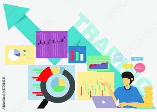 Trading market analysis  Businessman working for  success Creativity  Idea and Concept Illustration flat design.