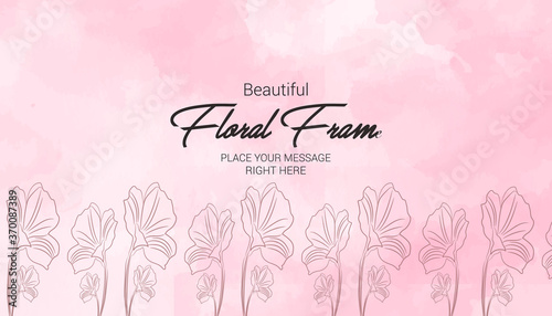 Greeting card with pink flowers, Beautiful floral frame with watercolor background