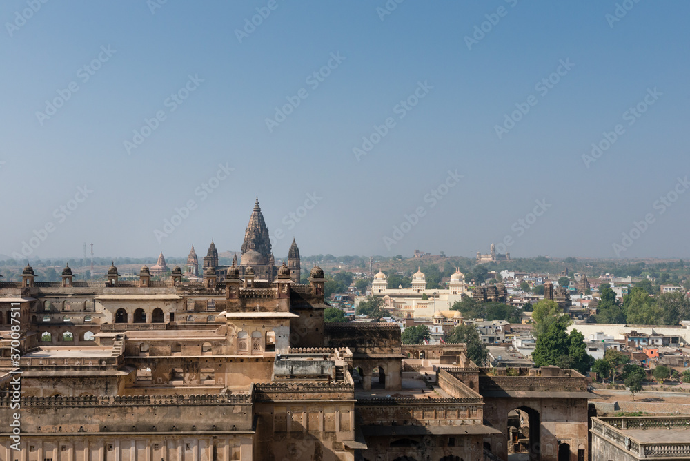 Rooftops and chhatris of town of Orchha, India