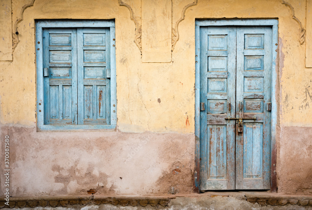 Colourful door and window in Jaipur, India