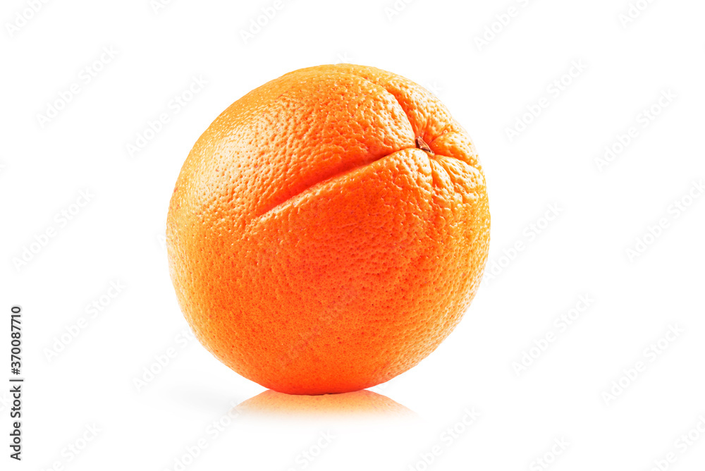 Photo of closeup isolated juicy fruit orange with reflection isolated on white background Photo of closeup isolated juicy fruit orange with reflection isolated on white background