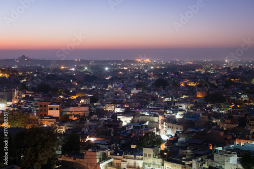 Overhead view of rooftops at dawn in Jodhpur   India