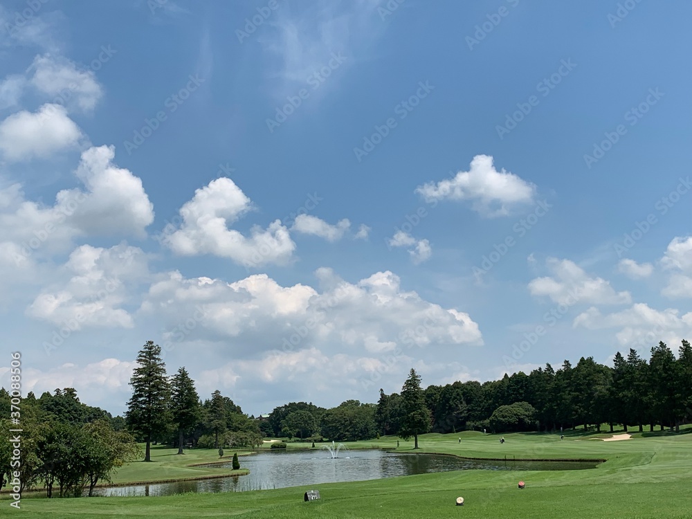 golf course with blue sky