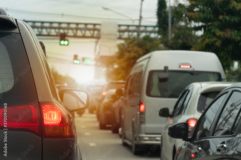 ฺBrake cars on asphalt roads during rush hours for travel or business work.