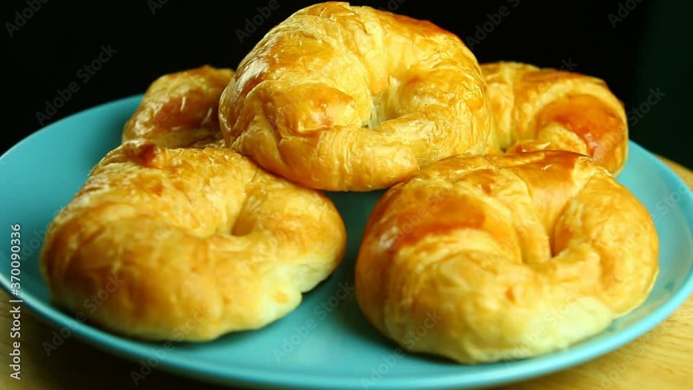 Croissant breads in plate , in door Chiangmai Thailand Croissant breads in plate , in door Chiangmai Thailand