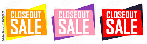 Set Closeout Sale banners design template, discount tags, vector illustration