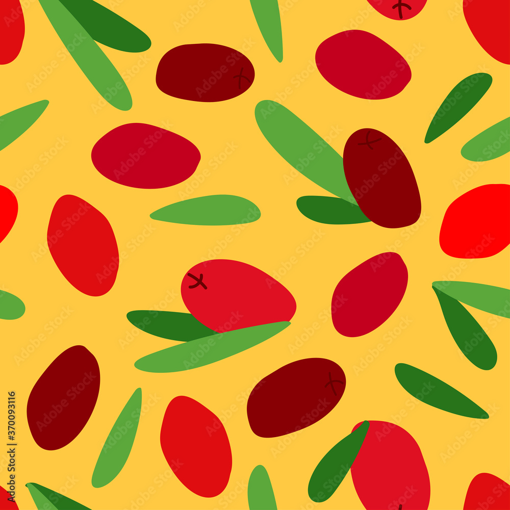 seamless pattern with barberry and leaves on a yellow background. red berries. modern abstract design for packaging, print for clothes, fabric seamless pattern with barberry and leaves on a yellow background. red berries. modern abstract design for packaging, print for clothes, fabric