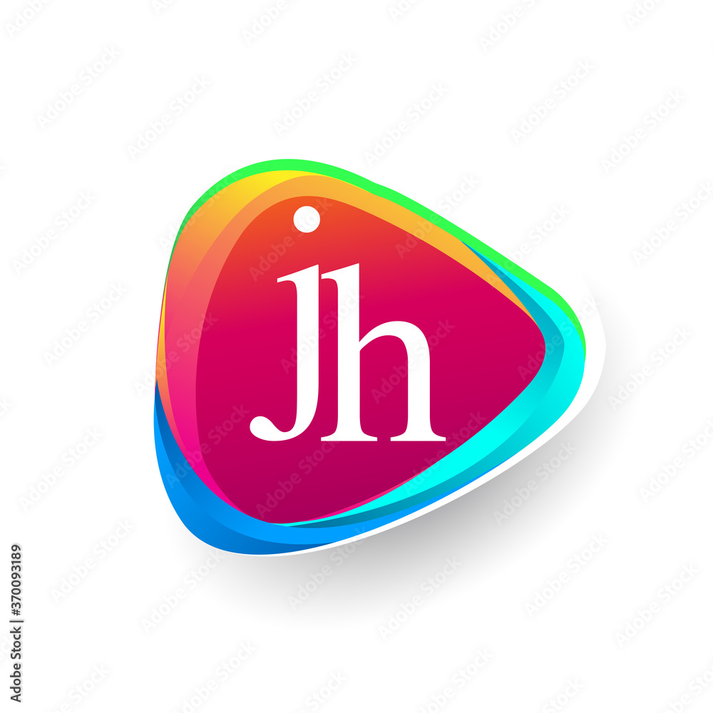 Letter JH logo in triangle shape and colorful background, letter ...