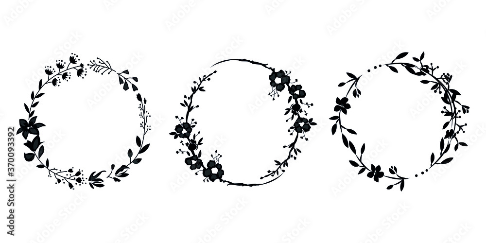 Obraz premium Floral Ring Wreath element with leaves and berries, round frame, floral circle Vector illustration. For wedding invitations, greeting cards, award, heraldry, nobility. cartoon branch of flower