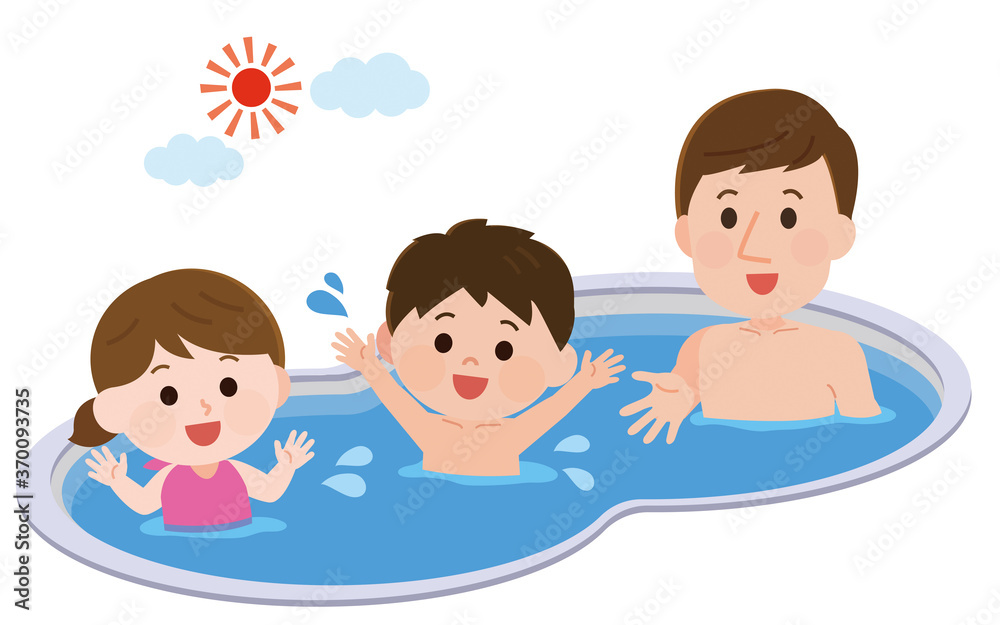 プールで遊ぶ子供と父親 イラスト プールで遊ぶ子供と父親 イラスト