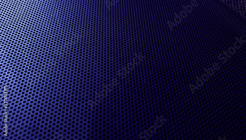 abstact gradient blue perforated metal background for technology or industrial concept. round holes mesh background.   