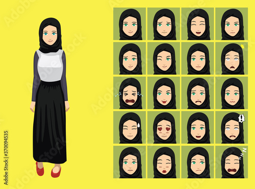 Manga Style Arab Woman Girl Costume Cartoon Character Emotions