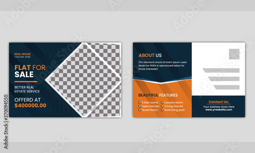 Real estate home for sale postcard template design.