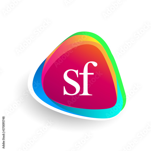 Letter SF logo in triangle shape and colorful background, letter combination logo design for company identity.