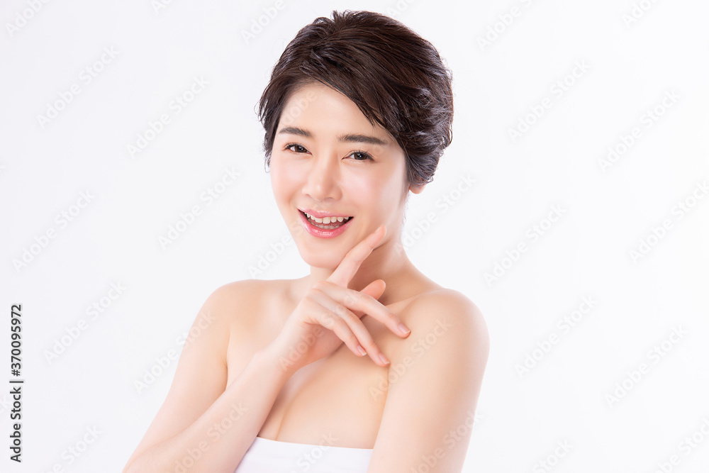 Beautiful Young asian Woman with Clean Fresh Skin, on white background, Face care, Facial treatment, Cosmetology, beauty and spa, Asian women portrait Beautiful Young asian Woman with Clean Fresh Skin, on white background, Face care, Facial treatment, Cosmetology, beauty and spa, Asian women portrait