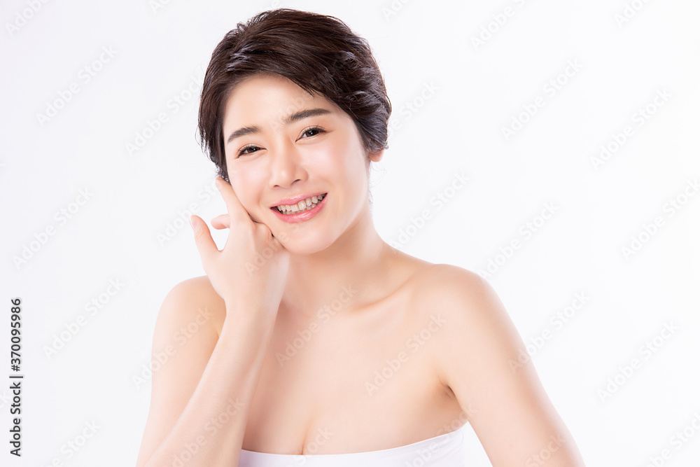 Beautiful Young asian Woman with Clean Fresh Skin, on white background, Face care, Facial treatment, Cosmetology, beauty and spa, Asian women portrait Beautiful Young asian Woman with Clean Fresh Skin, on white background, Face care, Facial treatment, Cosmetology, beauty and spa, Asian women portrait