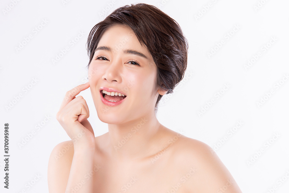 Beautiful Young asian Woman with Clean Fresh Skin, on white background, Face care, Facial treatment, Cosmetology, beauty and spa, Asian women portrait Beautiful Young asian Woman with Clean Fresh Skin, on white background, Face care, Facial treatment, Cosmetology, beauty and spa, Asian women portrait