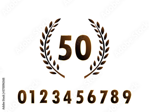 50 Anniversary numbers with laurel wreath illustration. Celebration 50th anniversary event party template. fifties years anniversary logotype. vector design for greeting card and award winner.
