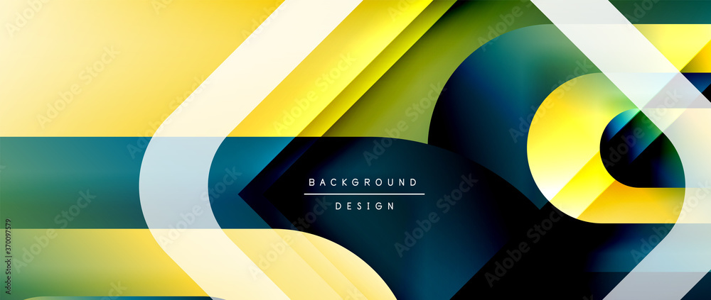 Fototapeta premium Vector geometric abstract background with lines and modern forms. Fluid gradient with abstract round shapes and shadow and light effects