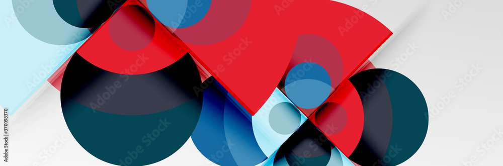 Bright color circles, abstract round shapes and triangles composition with shadow effects. Vector modern geometric design template Bright color circles, abstract round shapes and triangles composition with shadow effects. Vector modern geometric design template