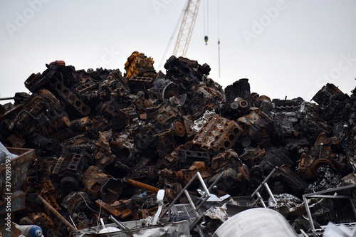 Stack of engine blocks ready to be recycled