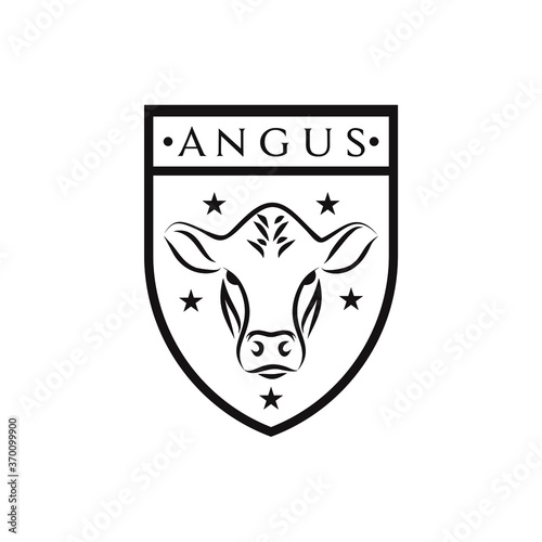 Illustration silhouette cow or angus head emblem sign logo design graphic vector